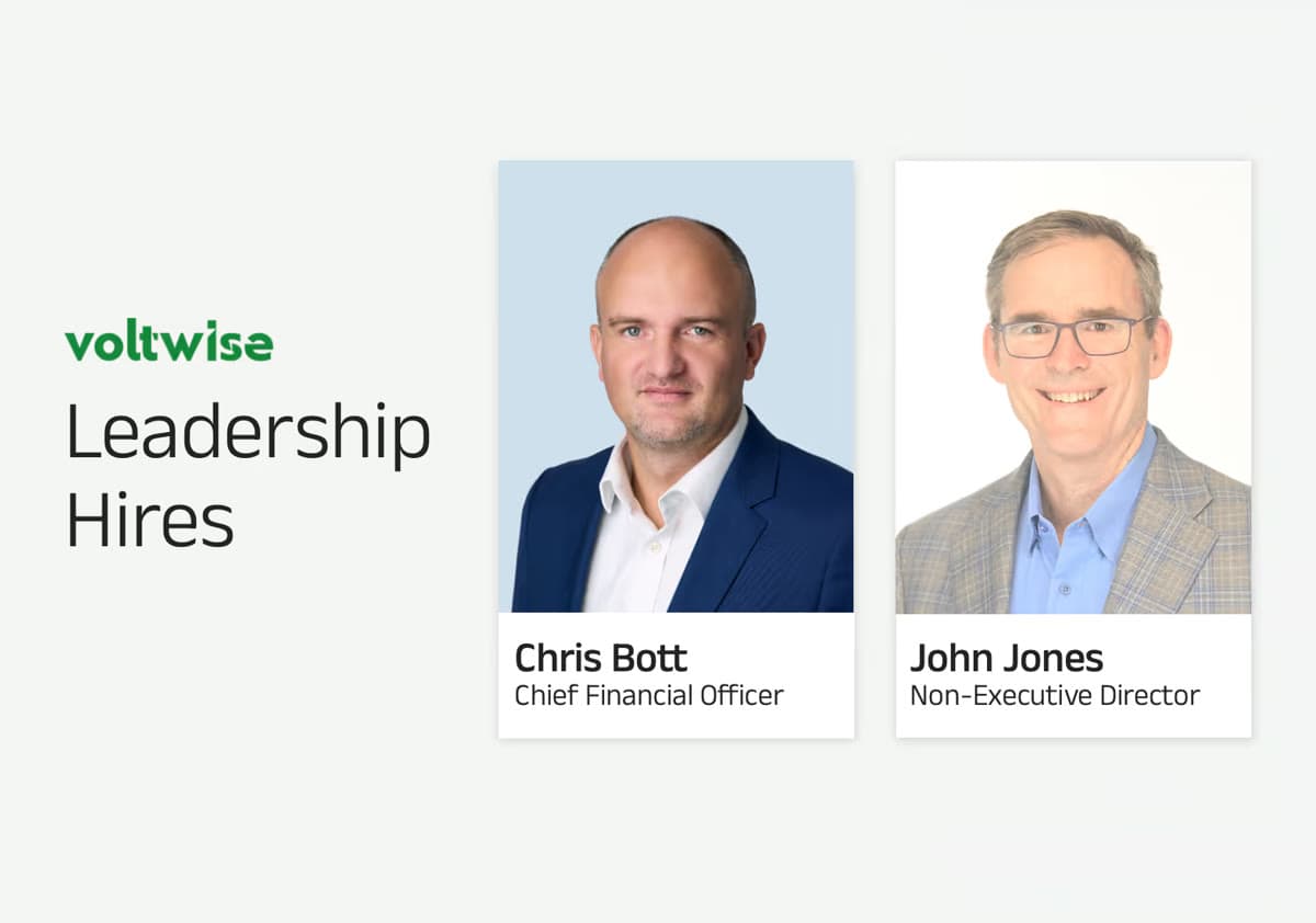 Voltwise leadership hires card with portraits of Chris Bott and John Jones