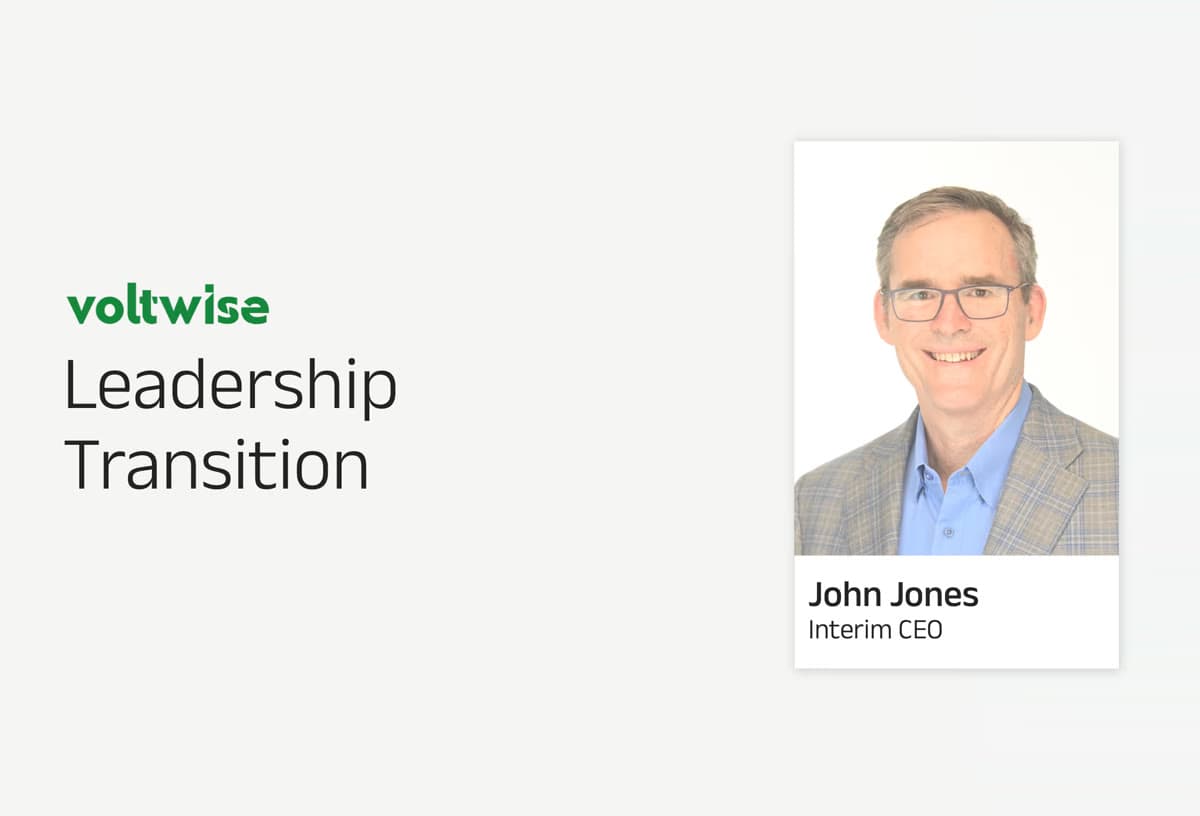Voltwise leadership transition card with a portrait of John Jones, Interim CEO